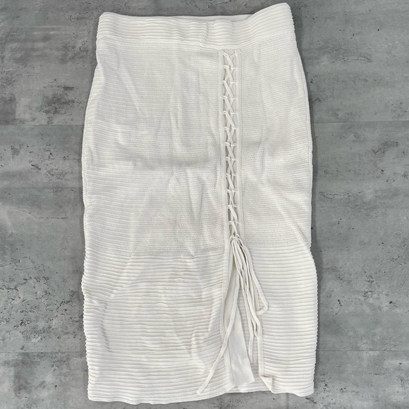 RACHEL Rachel Roy White Knit Lace Up Skirt - Picture 1 of 8